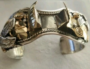 Allen Chee Sterling Silver  Bracelet With Gold Lamay Accent  - Picture 1 of 8