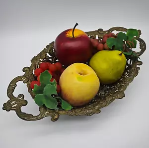 Fruit Bowl Dish Brass Openwork Solid Vintage Hollywood Regency Fruit Basket - Picture 1 of 8