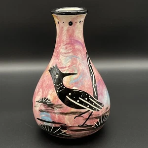 MCM Don Fernandos Mana Pottery Taos New Mexico Peyote Way Bird Sunset Vase 7.5” - Picture 1 of 9