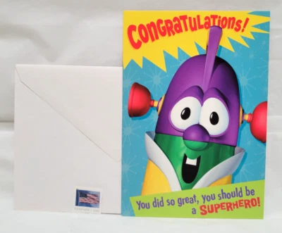 Ambassador VeggieTales Larryboy Congratulations Anyone Greeting Card w/Stamp - Image 1 of 4