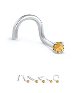 14K White, Yellow or Rose Gold Nose Ring Stud Genuine Citrine 18G 20G 22G - Picture 1 of 2