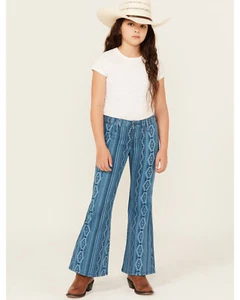 Rock and Roll Denim Girls' Southwestern Striped Flare Stretch Denim Jeans Blue - Picture 1 of 4