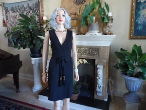 Gucci Black V Neck Sheath Dress w/Waist-Bamboo Tassel Tie Detail Size IT 40 US 4 - Picture 1 of 24