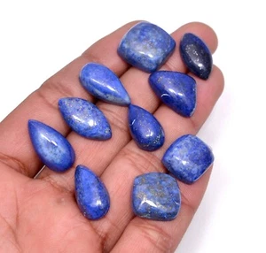 128.35 Carat Natural Lapis Lazuli Mix Shape Loose Cabochon Gemstone- 10 Pcs Lot - Picture 1 of 5