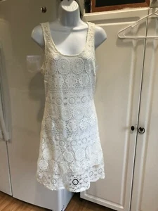 New Women’s You are not alone Dress Size Medium White Crochet Floral Designs - Picture 1 of 6