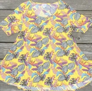 Lularoe Perfect Tee blouse yellow tropical pineapple palm fronds size Medium - Picture 1 of 10