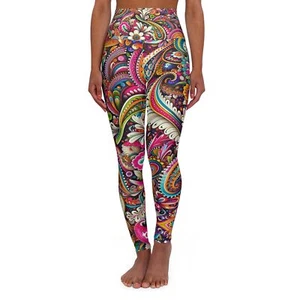 Psychedelic Paisley Radiance High Waisted Yoga Leggings (AOP) - Picture 1 of 25