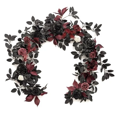 Guirnalda de flores artificiales borgoña negra de 5 pies Ling's Moment hojas de rosas falsas F... Foto 1 de 4