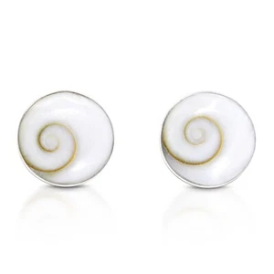 Pendientes redondos de poste de plata 0,925 con caparazón giratorio de 10 mm - Imagen 1 de 7