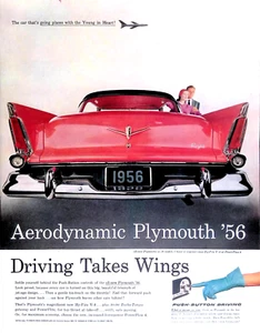 Pubblicità stampa auto d'epoca Plymouth Powerflight 1956 con pinne coda grande 11x14 - Foto 1 di 4