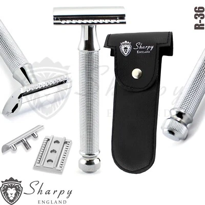 SHARPY ENGLAND New Sharpy Smooth Double Edge De Safety Razor Gift Set & Free Pouch R-36