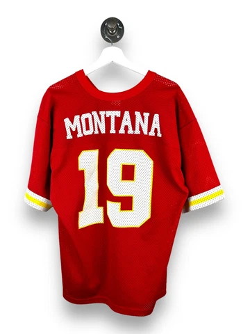 Vintage 80s Joe Montana #19 Kansas City Chiefs Mesh NFL Jersey Size Large Red Cover