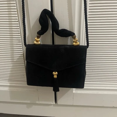 Bolso Cartera de Noche Columbine Vintage Negro con Ribete Dorado Usado en Excelente Condición Foto 1 de 4