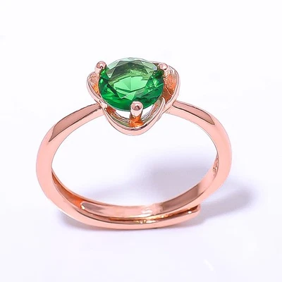 Anillo de cuarzo esmeralda (simulado) diseño antiguo enchapado en oro rosa ajustable RC7382-122 Foto 1 de 4