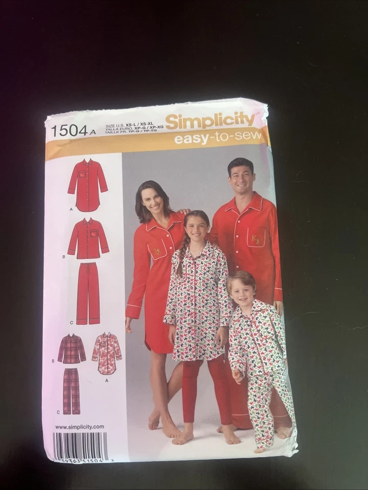 SIMPLICITY 1504 SIZES XS-LRG XS-XL UNISEX CHILD/ADULT PAJAMAS UC/FF - Image 1 of 1