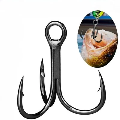 100PCS Black Treble Fishing Hooks High Carbon Treble Hooks Sharp Size 10# - Image 1 of 4