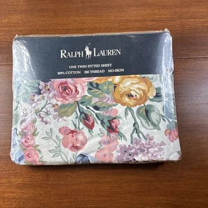 Vintage Ralph Lauren Twin Spannbettlaken Allison Multi Floral Baumwolle Laken Neu mit Etikett - Bild 1 von 11