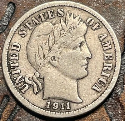 Moeda de prata histórica 1911-D 10C Barber Dime EUA 🇺🇸 🪙  - Imagem 1 de 4