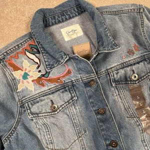 Jessica Simpson nuova con etichetta Reagan relaxed denim jeans ricamato giacca donna grande - Foto 1 di 15