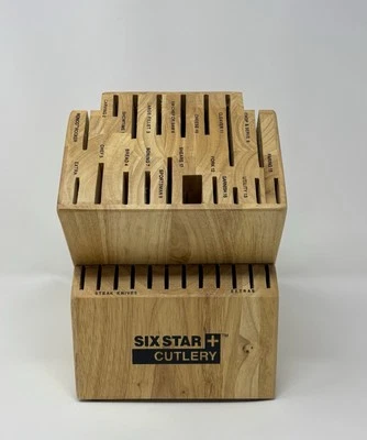 Ronco SIX STAR Cubiertos 30 Ranuras Cuchillo Bloque Madera Maciza, Ranuras Etiquetadas Nunca Usado Foto 1 de 4