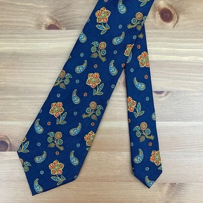Corbata de seda vintage Burberrys para hombre azul rojo dorado cachemira floral diseñador Francia Foto 1 de 4