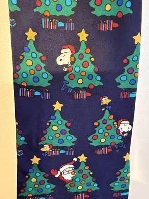 Peanuts Tis The Season Christmas Snoopy Woodstock Santa Claus Vintage Necktie  - Image 1 of 4