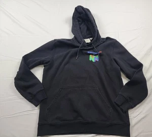 Nintendo 64 Hoodie Mens Medium Black H&M Pullover Sweatshirt Gaming Retro Logo - Picture 1 of 14