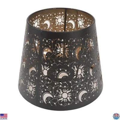 Zerodis Metal Pendant Lampshade - Drum Design with Sun, Moon & Star Cutouts - Image 1 of 4