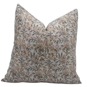 Block Print Handmade Thick Linen 26X26 Inch Throw Pillowcase Cushion Cover  - Picture 1 of 7