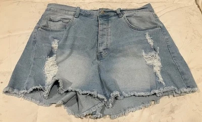 Pantalones cortos elásticos Rue 21 para mujer azules desgastados - lavado ligero - talla 16 Foto 1 de 4