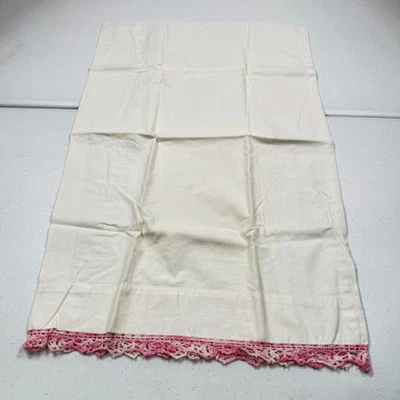vintage harmony house pillowcase standard pink crochet edge mcm retro - Image 1 of 4