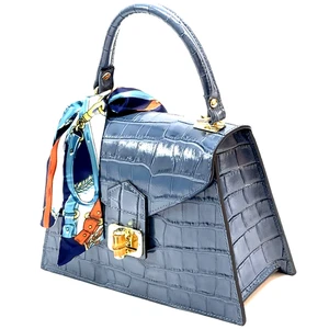 BOLSO DE MANO ITALIANO PREMIUM CUERO COCODRILO RELIEVE CON BUFANDA DE ACENTO - HECHO EN ITALIA - Imagen 1 de 22