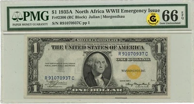 1935A $1 N. Africa WWII Emergency Issue Fr# 2306 PMG Gem66 EPQ GCC Gold - Image 1 of 2