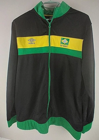 Umbro Brasil Futbol Jacket LARGE Soccer Brazil Zip Up Black Yellow Green Cover