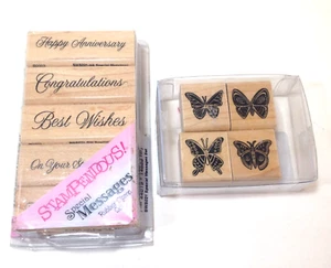 Wood Mounted Rubber Sets Stamps Special Messages and Butterflies New 9 Stamps - Picture 1 of 8