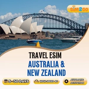 Australia & New Zealand Travel eSIM 5 to 30 days highspeed 4G data Unlimited 2G - Picture 1 of 3