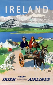 Vintage Ireland Irish Airlines Esel und Wagen Eisenbahn Reiseposter A1/A2/A3/A4 - Bild 1 von 1