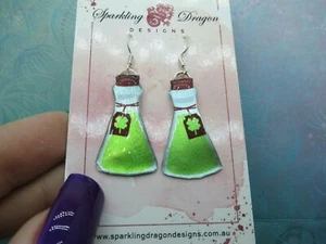 Lime Green Magic Potion Bottle Witchy Earrings - New Age Boho gift - Picture 1 of 5