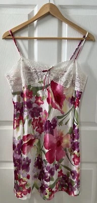 MORGAN TAYLOR íntimo ROSA FLORAL satinado chemise babydoll camisón M Foto 1 de 4