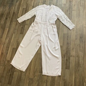 NWT Eloquii Size 18 White Lace Jumpsuit Wide Leg Longsleeve High Neck Pockets - Picture 1 of 11