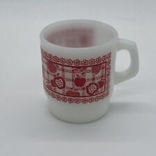 Fire King Anchor Hocking Milk Glass Red Apples Plaid Coffee Mug D Handle 