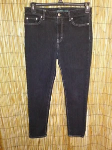 LRL Ralph Lauren Womens Tapered Leg Jeans Size 10 (31"x26") Stretch Black Denim  - Picture 1 of 11