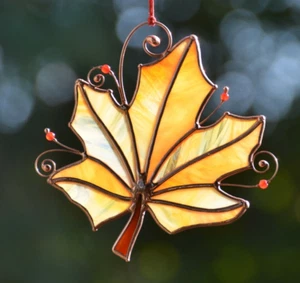 Stained Glass Autumn Leaf Suncatcher Windows Hangings Fall Decor - Picture 1 of 8