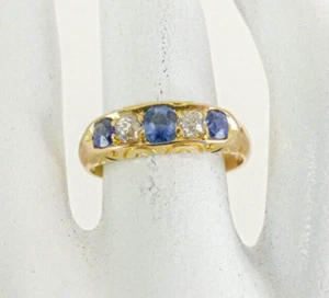 18ct Gold Diamond Ring Sapphire Victorian Antique size M with Gift Box - Picture 1 of 12
