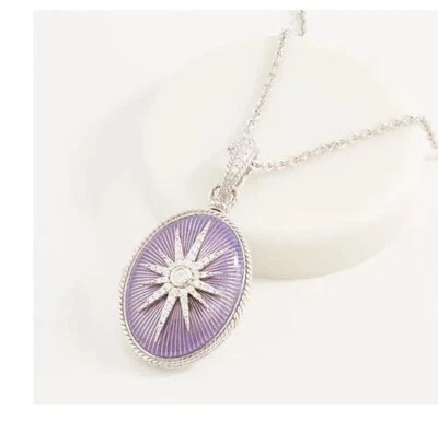 Collar Judith Ripka Esterlina Púrpura Esmalte Guilloche Estrella Medallón 36" Cadena Foto 1 de 4