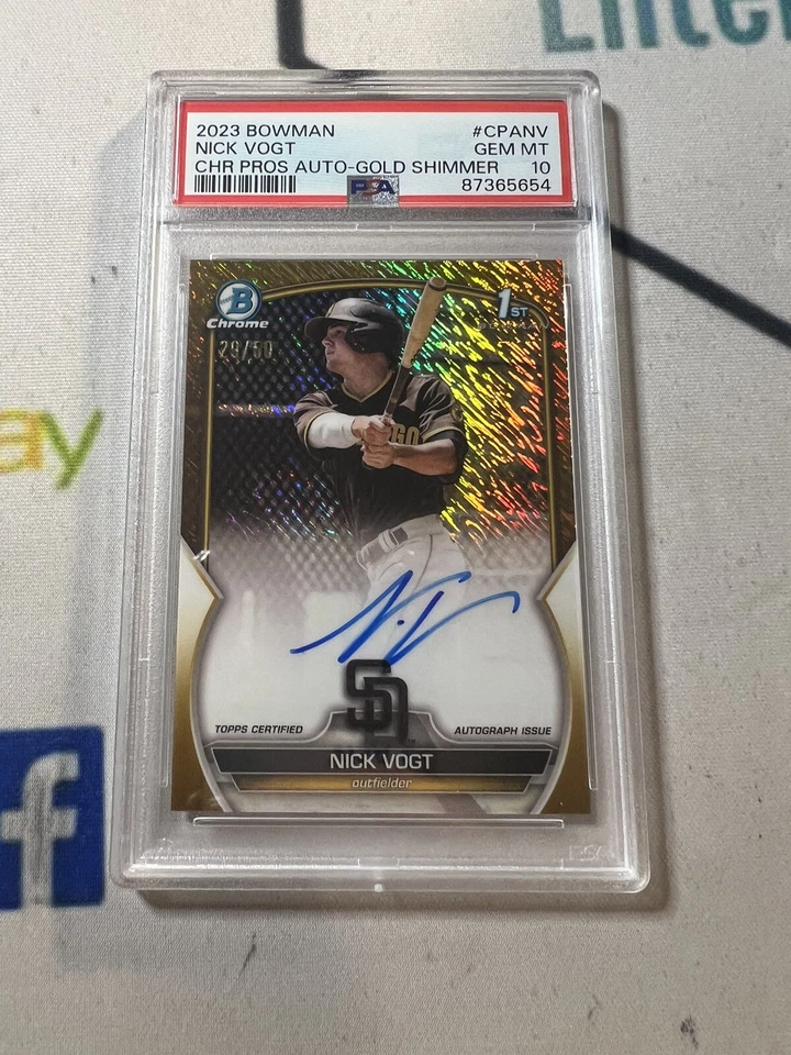 2023 Bowman Nick Vogt 1st Chrome Gold Shimmer Refractor auto /50 PSA 10 - Image 1 of 1