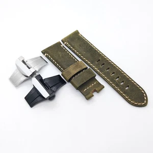 24mm Green Waxy Leather Deployment Clasp Strap For PAM RADIOMIR LUMINOR Watch - Picture 1 of 12