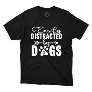 T-shirt unisex facilmente distratta dai cani amante degli animali domestici divertente regalo cane stampata - Foto 1 di 8