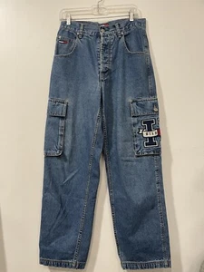 VTG Y2K Men Tommy Hilfiger Carpenter Wide-Leg Jeans 30X32 JNCO Style Big Flag - Picture 1 of 6