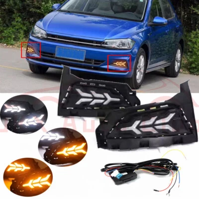 For Volkswagen Polo 2017-20 u 2Pcs Dynamic Signal Light LED DRL Fog Lamp Replace - Image 1 of 4
